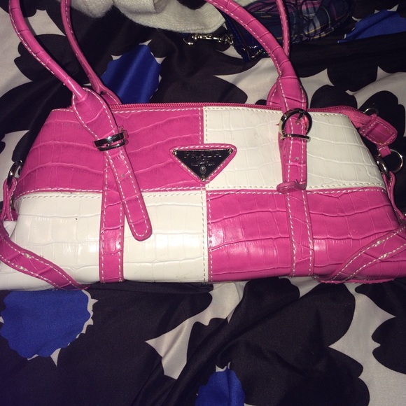 pink and white prada bag