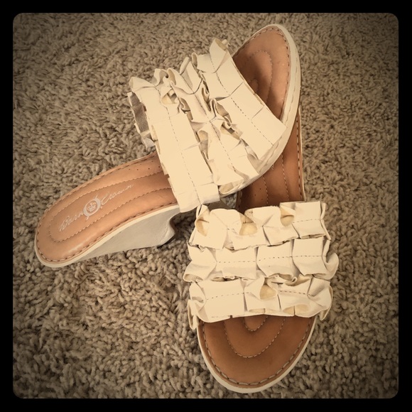 Born white ruffle wedges