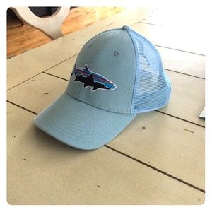 Patagonia light blue snap back hat