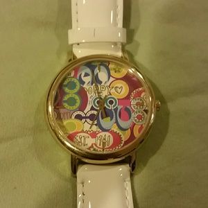 Authentic Coach Poppy white leather watch