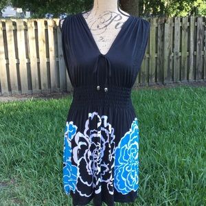 Soft summer dress, deep V, elastic waist