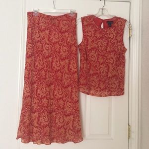 Ann Taylor 100% Silk Skirt & Blouse Set