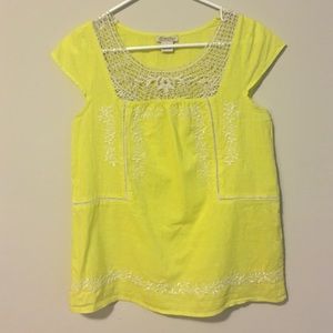 Anthropologie Yellow Embroidered Top