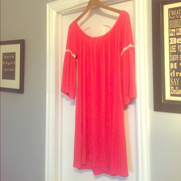 Boho bell sleeve pink dress