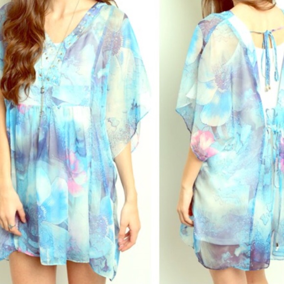 ❗️Blue Cape Shirt Slip Tunic Dress - Picture 2 of 3