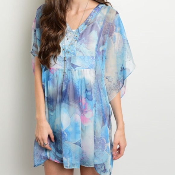 ❗️Blue Cape Shirt Slip Tunic Dress - Picture 3 of 3