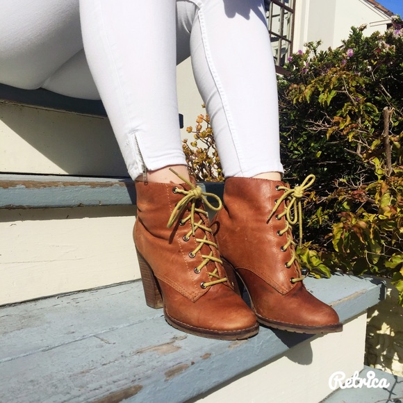 Steve Madden cognac leather lace-up booties