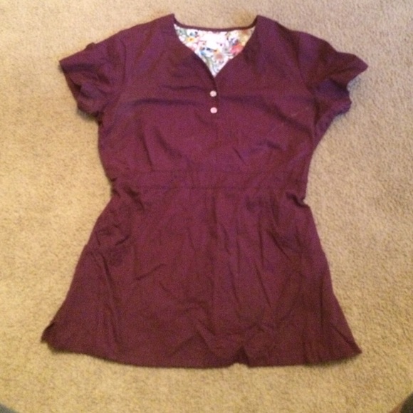 koi Women's Justine Snap Button Solid Scrub Top
