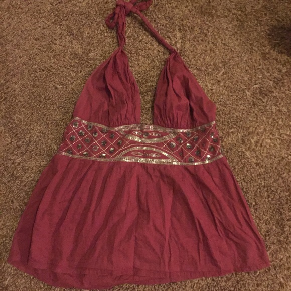 Maroon peplum halter top