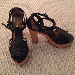 Pair of black Aldo platform sandals size 8