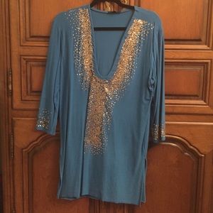 TBags Turquoise Gold Sequin Tunic