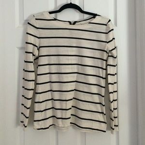 Black and white stripe zipper back LOFT tee