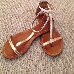 Express gold, white & snakeskin sandals size 7