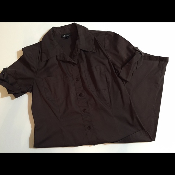 Brown Short Sleeved -Button Down Military Dress