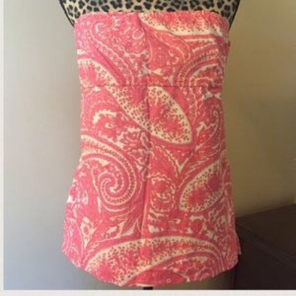 SOLD- J. Crew pink paisley strapless top - Picture 1 of 4