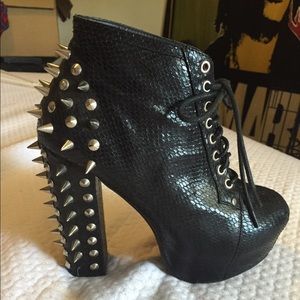 Studded snakeskin platform boots