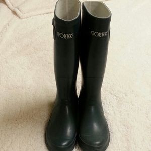 Tall green rain boots