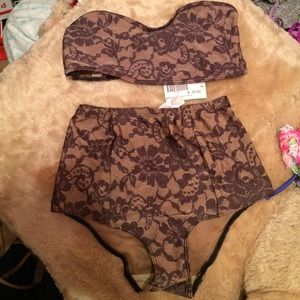 American apparel lace peach bikini set