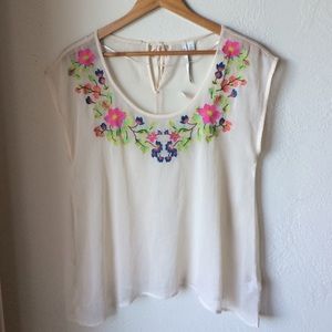 Lauren Conrad sheer floral shirt