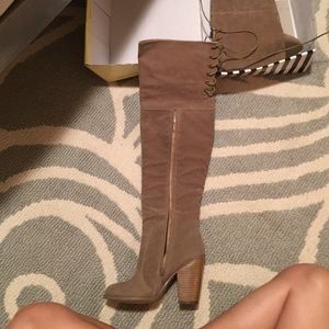Thigh high boots. Faux suede