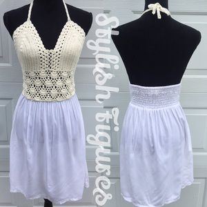SALE! Cream colored crochet halter top dress.