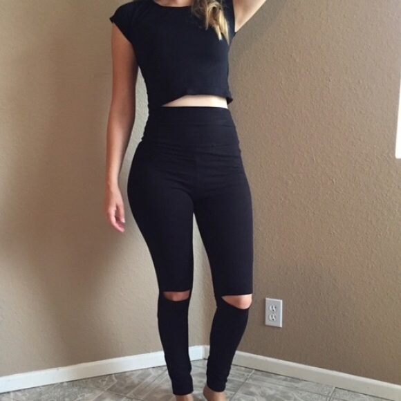 Pants - Cut Out Knee High Waisted Leggings LAST SMALL!!