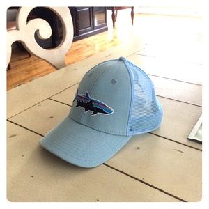 Patagonia light blue snap back hat