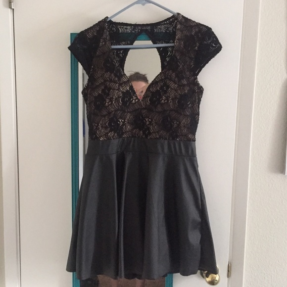 Super cute black lace and leather mini dress!