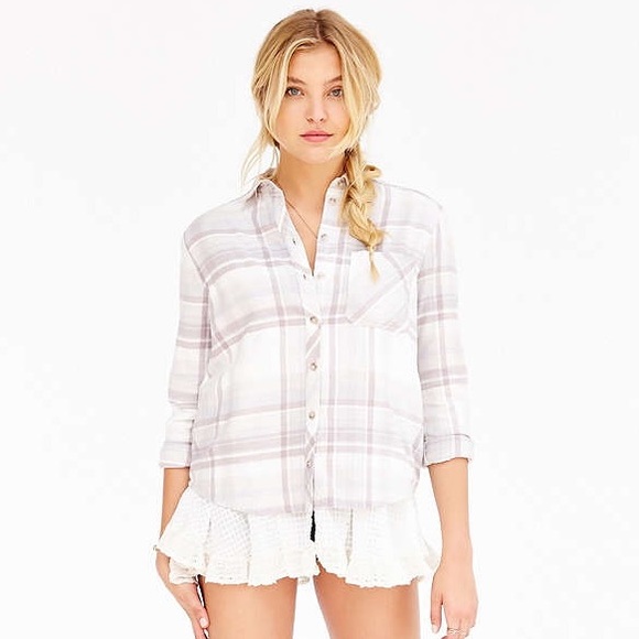 Louie flannel lace trim tunic top button BDG boho