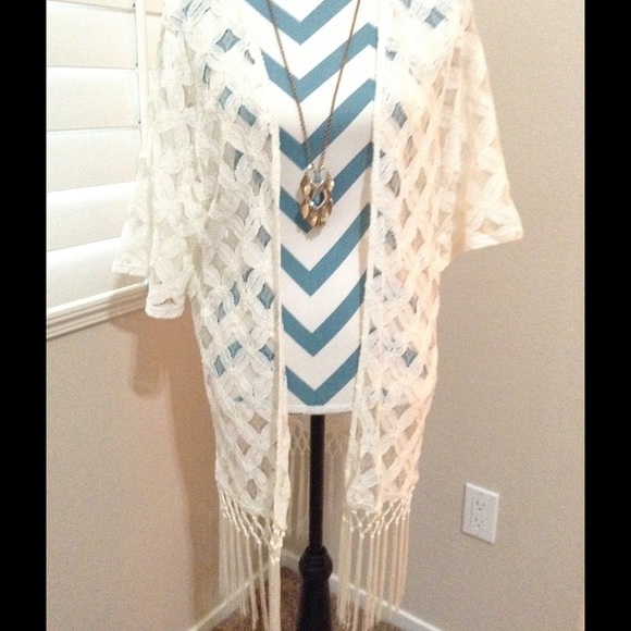 Urban Outfitters Tops - SEE YOU MONDAY ivory lace kimono cardigan w fringe