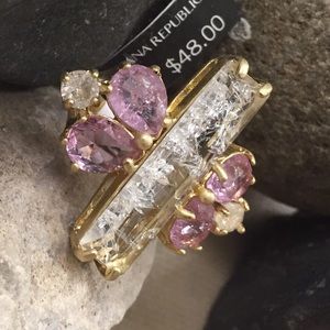 🌟Quartz Crystal ring w/Amethyst on Gold size7