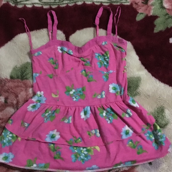 Pink flowered spaghetti strap blouse