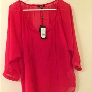 NWT Gorgeous red sheer embroidered blouse