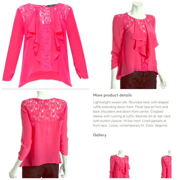 BCBGMAXAZRIA Pink Silk Floral Lace Hi-Low Blouse