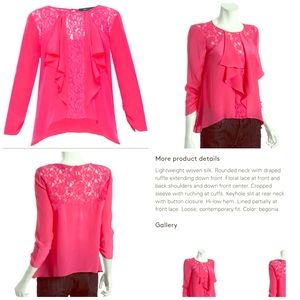 BCBGMAXAZRIA Pink Silk Floral Lace Hi-Low Blouse