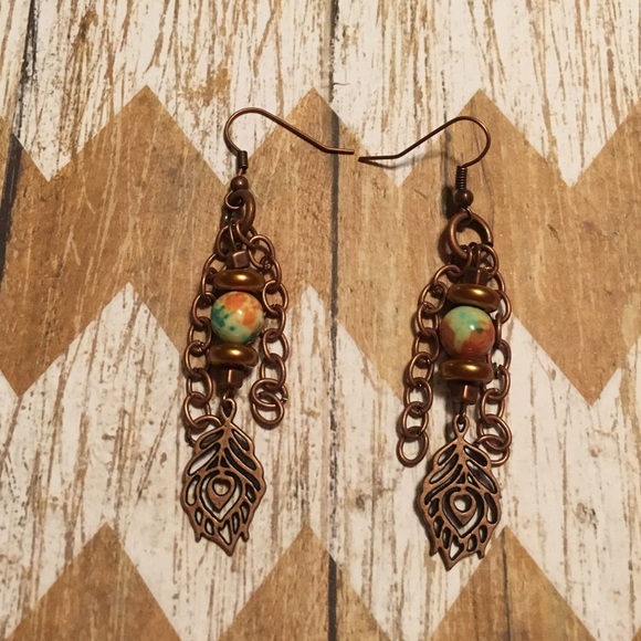 Peacock Feather Earrings - Picture 2 of 2