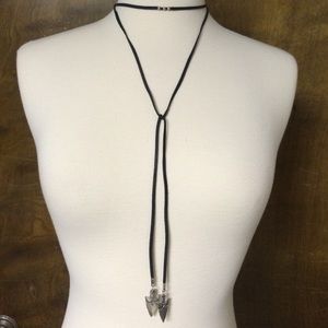Black leather wrap necklace arrowhead lariat