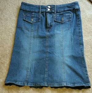 Super Stretchy Jean Skirt with Black Lace Trim