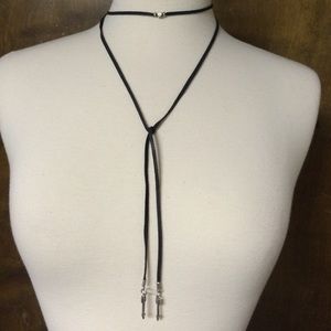 Black leather wrap necklace arrow lariat boho