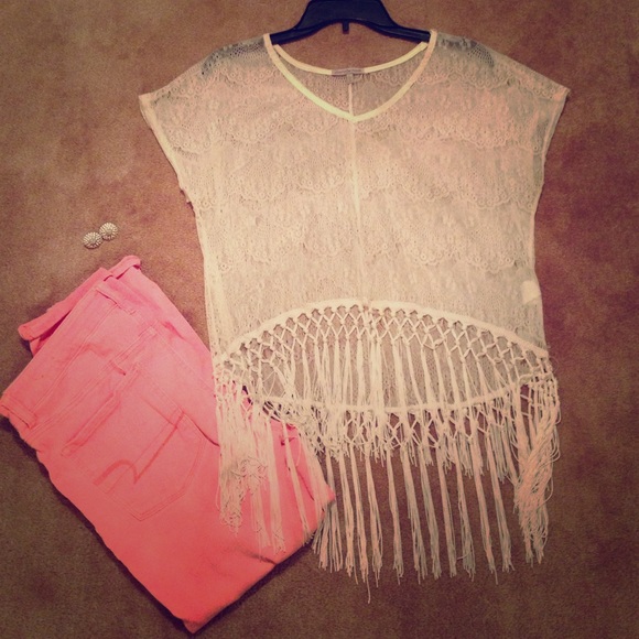 Sheer Lacey patterned shirt with tassels🍓