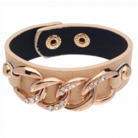 Gold Chain Faux Leather Bracelet - Picture 2 of 4