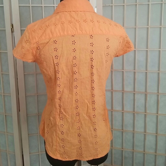 Orange cotton embroidered eyelet shirt - Picture 2 of 4