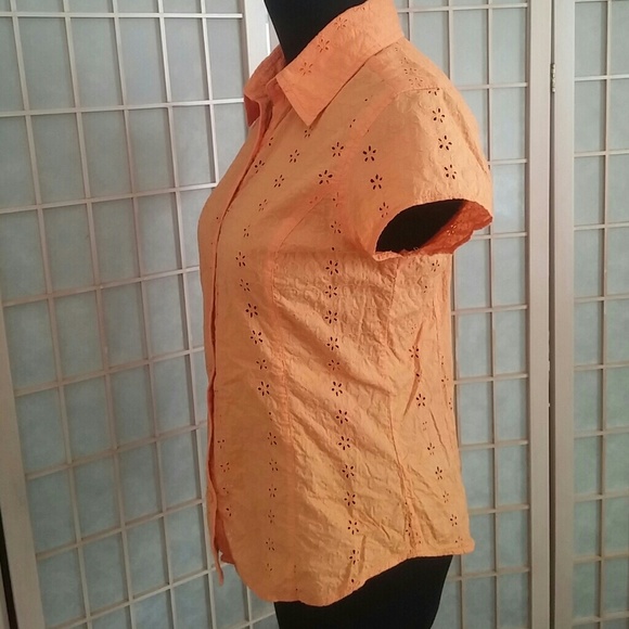 Orange cotton embroidered eyelet shirt - Picture 4 of 4