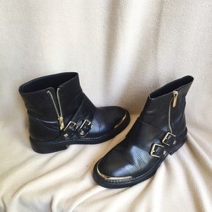 Zara Flat Leather Boots Size 37 EU