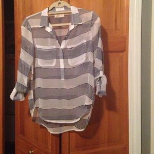 Half button stripped blouse