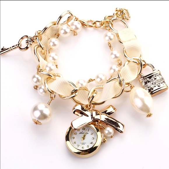 White Ribbon Bracelet Pearl Watch