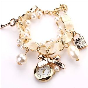 White Ribbon Bracelet Pearl Watch