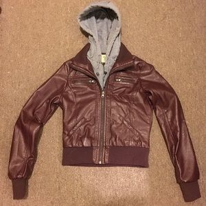 burgundy faux leather coat