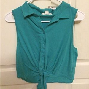 Teal knotted crop top