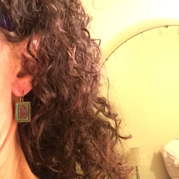 Handmade amethyst on green enamel earrings - Picture 2 of 2